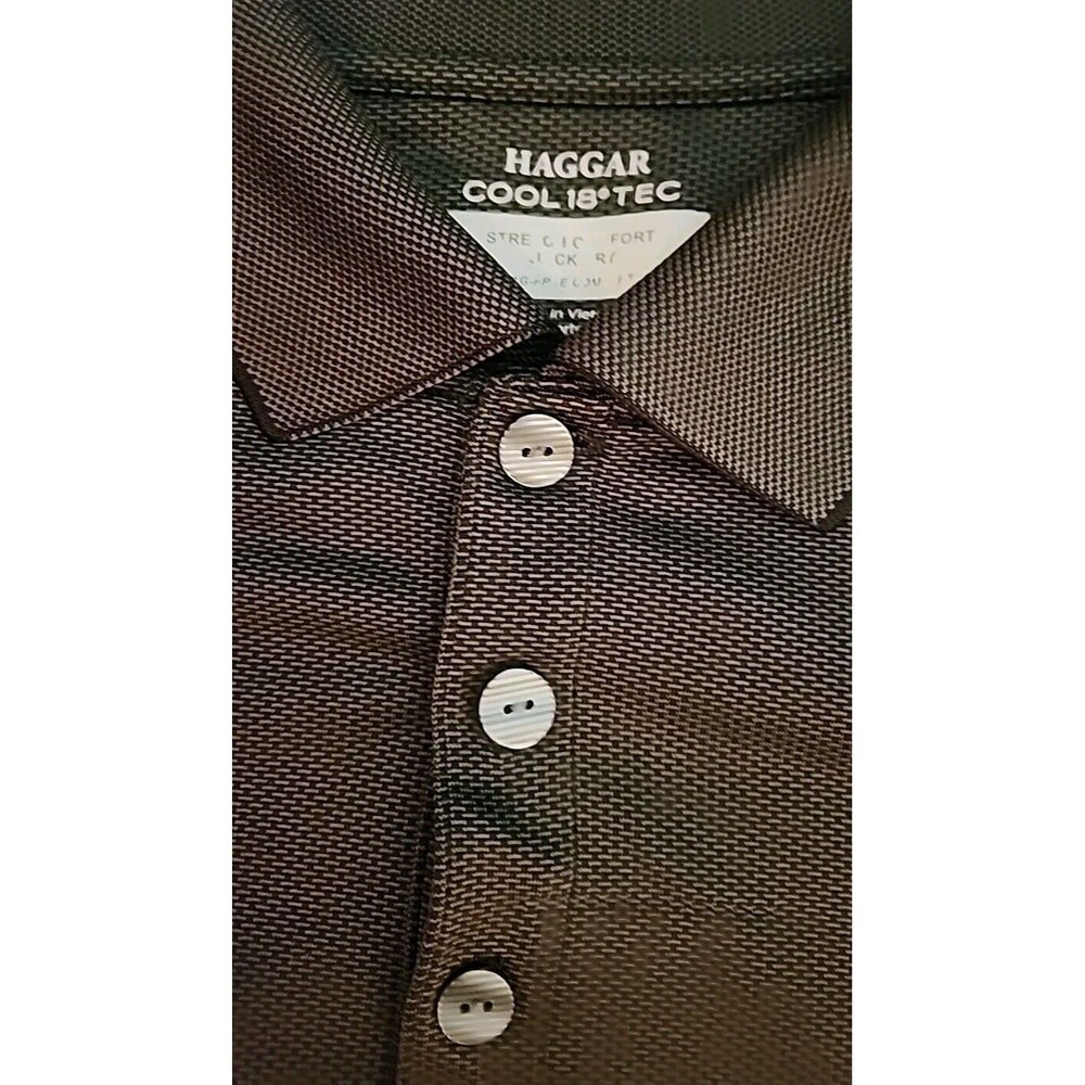 Haggar Cool 18 Tech Mens Polo Golf Shirt XL Dk Green Short Sleeve - Picture 2 of 6